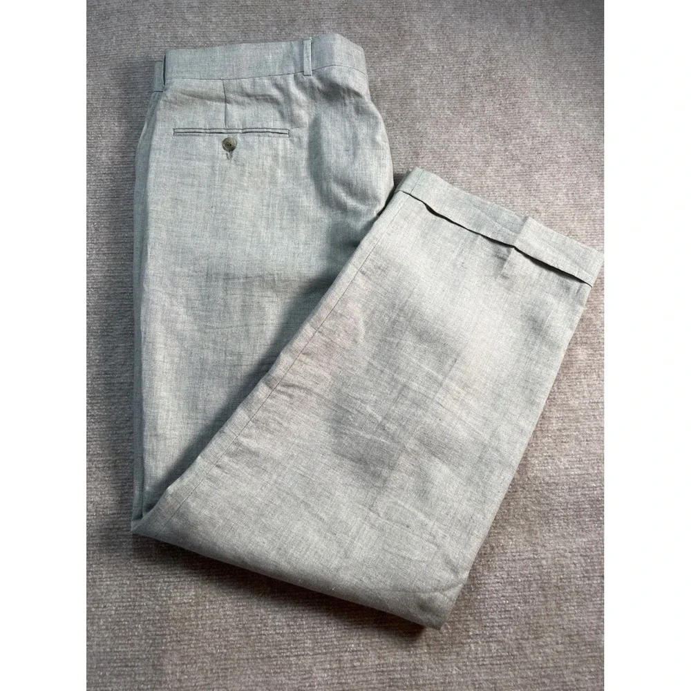 Brooks Brothers Mens 40R Tan Beige 100% Linen Pleated Cuffed Dress Pants